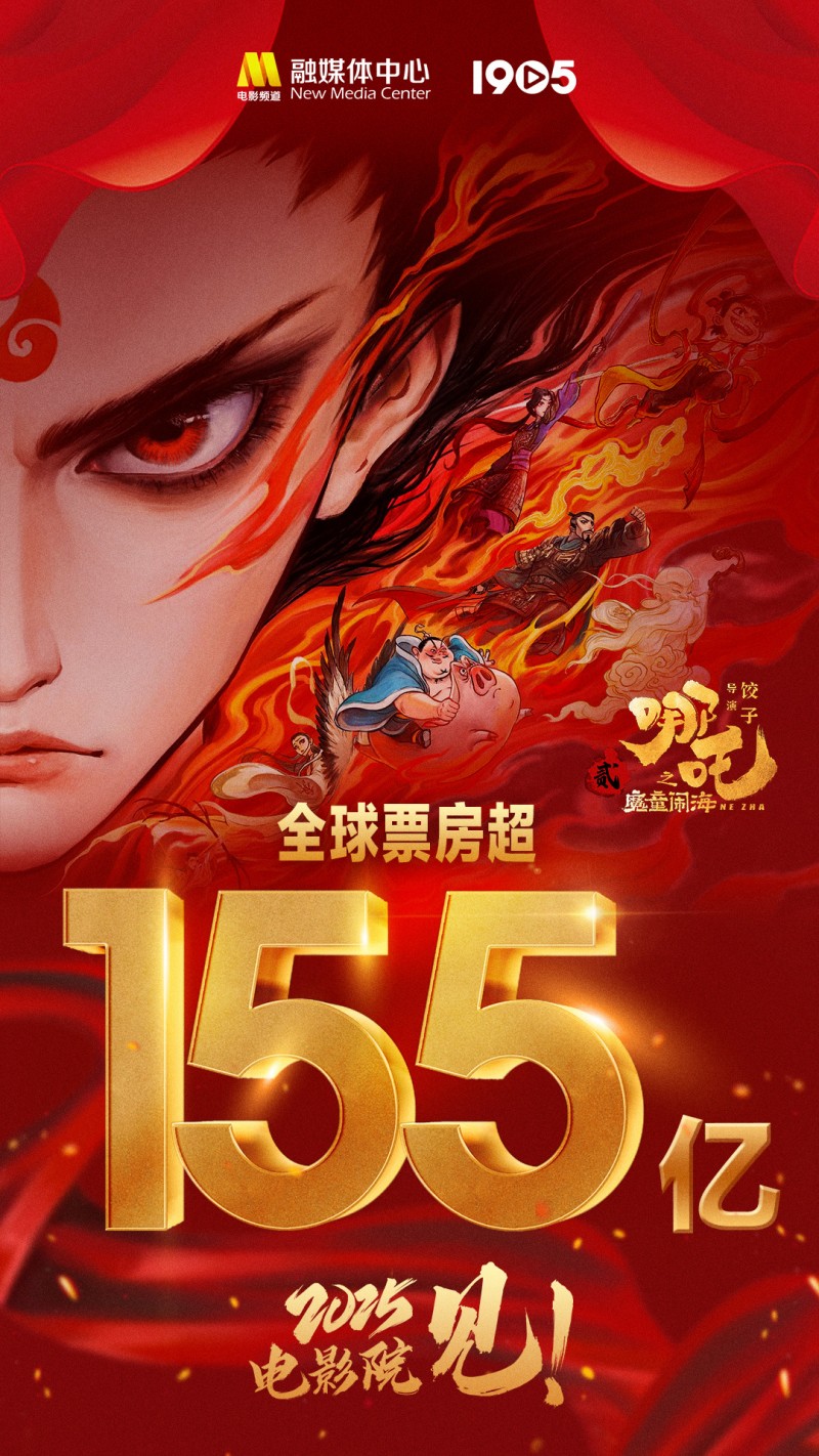 再创纪录！《哪吒之魔童闹海》全球票房破155亿