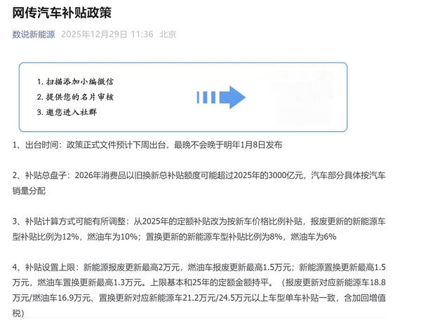 明年中国汽车补贴政策或大改 但最高仍可补2万元？