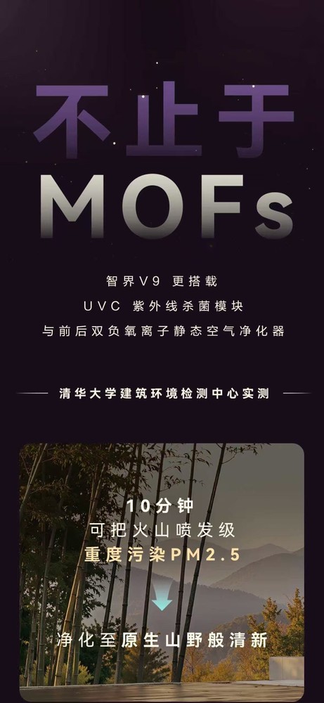 智界V9搭载诺贝尔奖材料MOFs 高效净化甲醛等污染物 智界V9搭载诺贝尔奖材料MOFs 高效净化甲醛等污染物